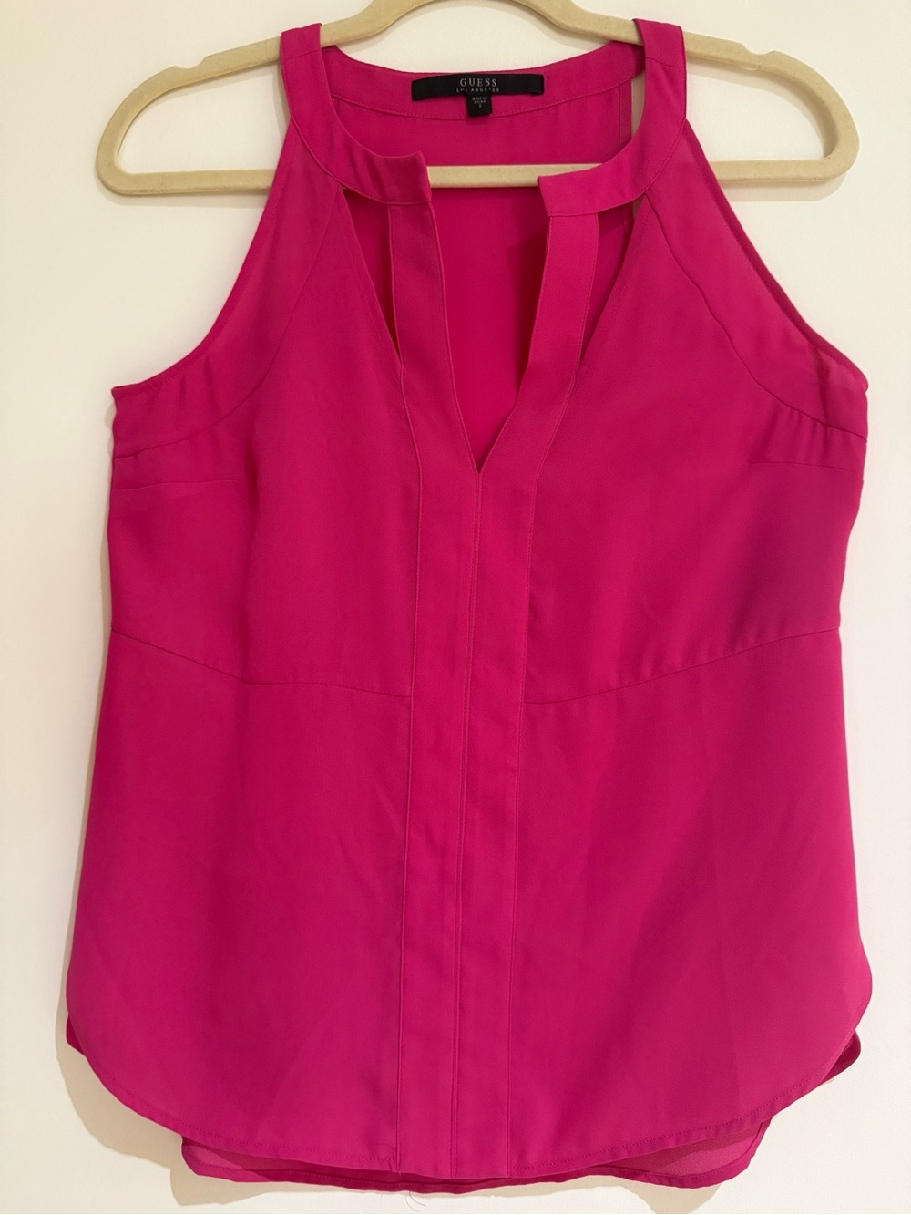 Guess Fuchsia Sleeveless V-Neck Cutout Top, Size S